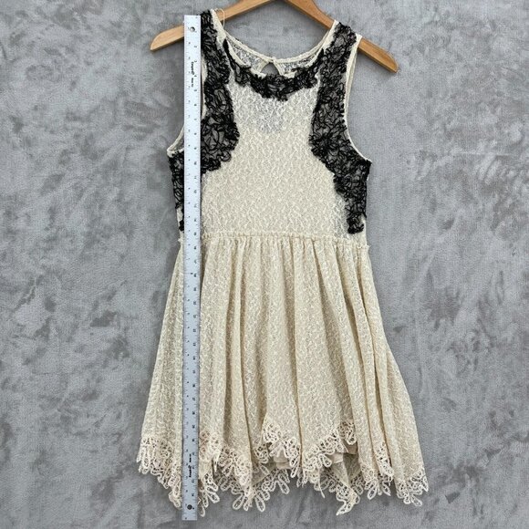 Free People Cream Black Lace Fit & Flare Mini Dress Keyhole Back - Picture 15 of 15